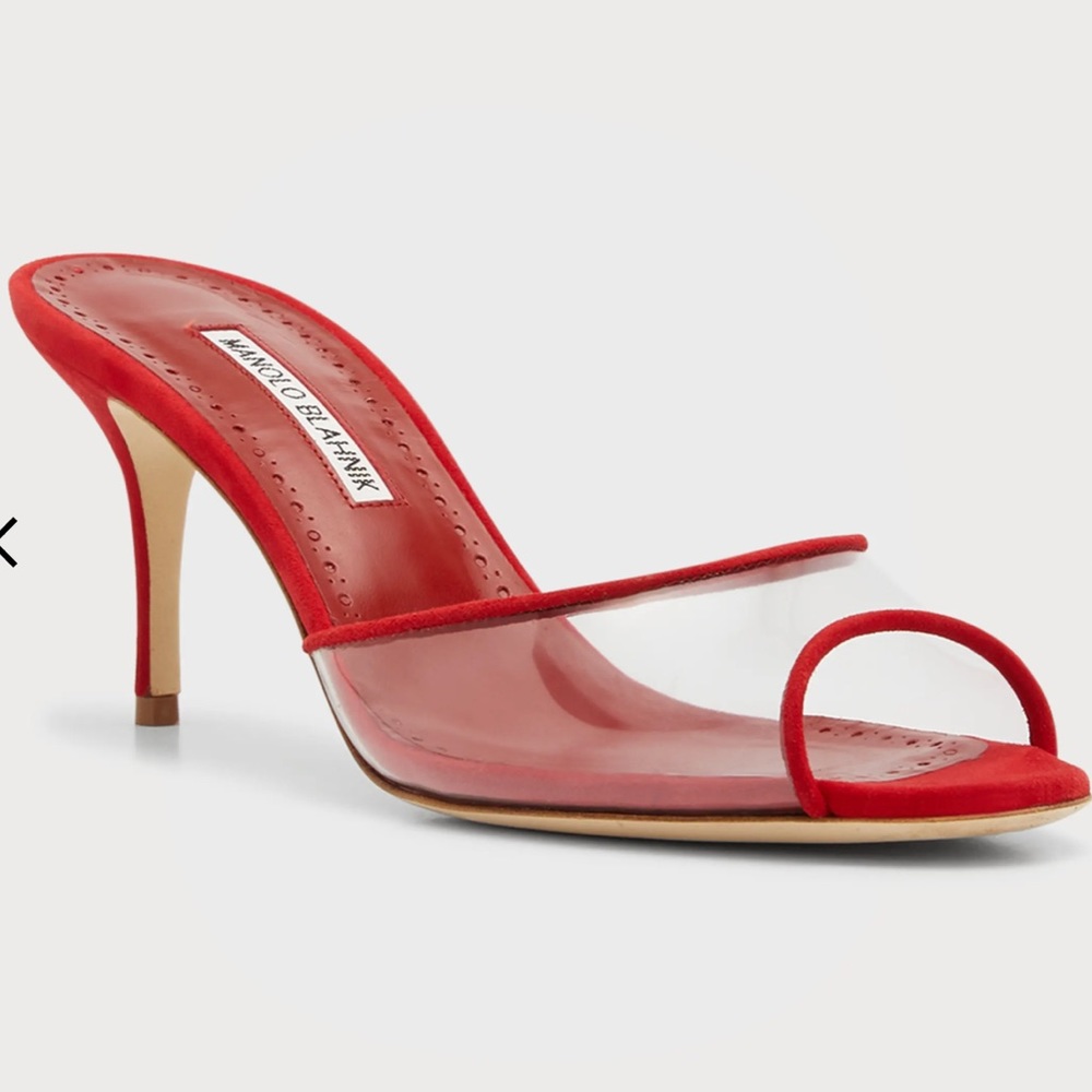 Manolo Blahnik Jadifa 70MM PVC & Suede Mules